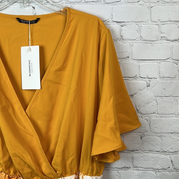 BloomChic Yellow Floral Surplice Ruffle Sleeve Midi Dress Plus Size 18/20 (2X) - Picture 3 of 7